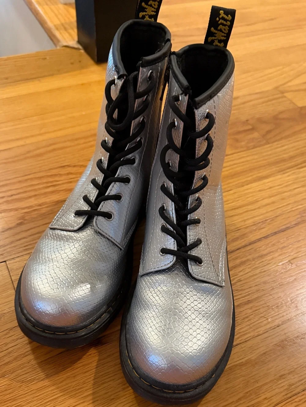Dr. Martens Kids Silver Lace-Up w/interior side zippers Combat Boots
